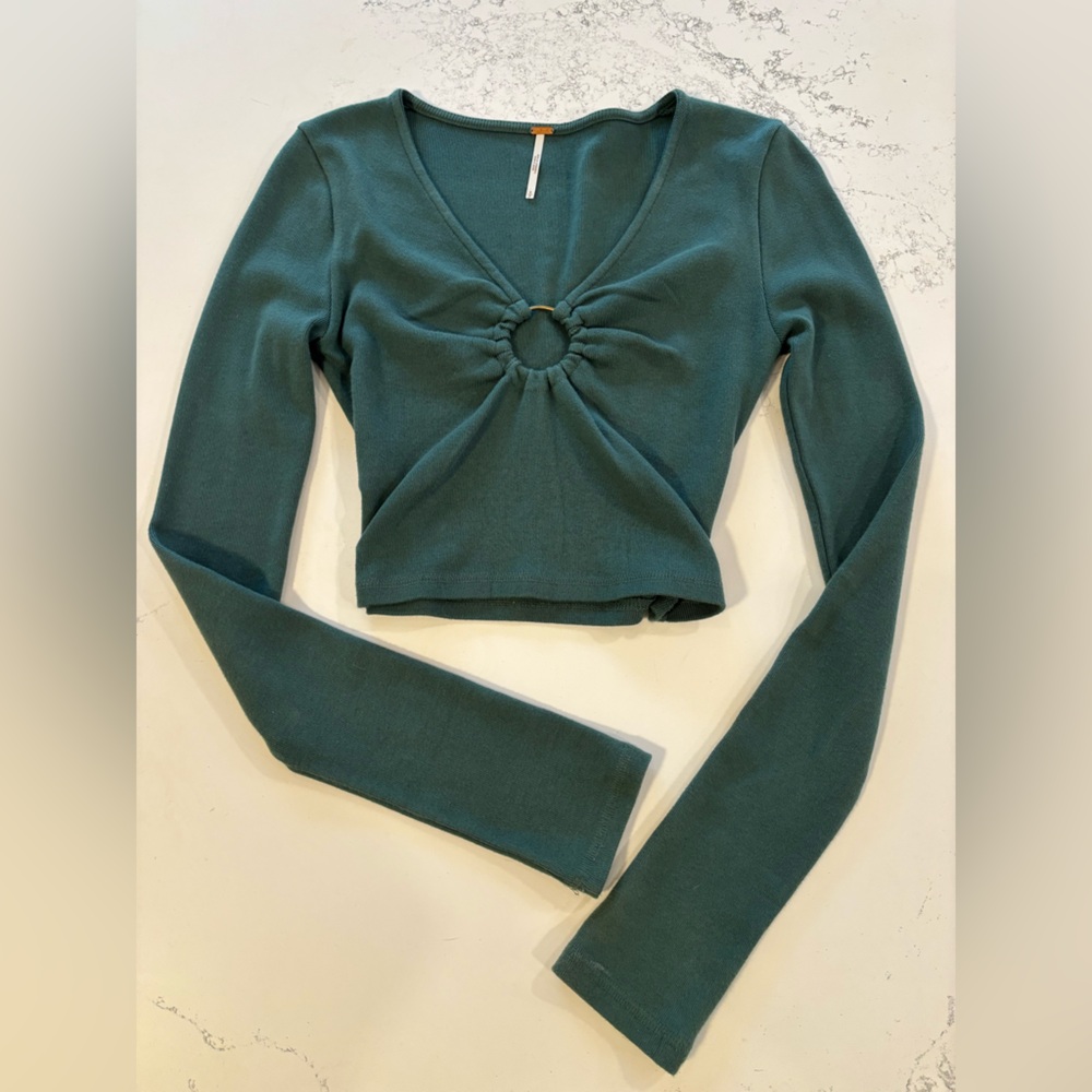 Free People Green Long Sleeve Crop Top